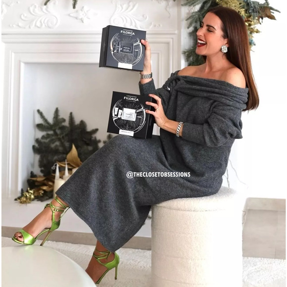 ZARA Off-the-Shoulder Knit Midi Dress NWT Gray Size S and M - Picture 13 of 16